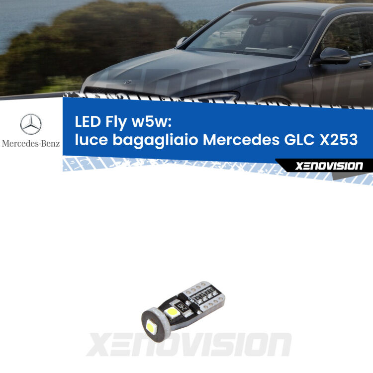 <strong>luce bagagliaio LED per Mercedes GLC</strong> X253 2015 - 2019. Coppia lampadine <strong>w5w</strong> Canbus compatte modello Fly Xenovision.