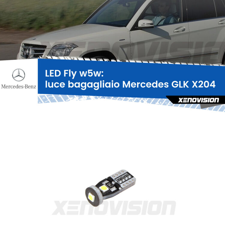 <strong>luce bagagliaio LED per Mercedes GLK</strong> X204 2008 - 2015. Coppia lampadine <strong>w5w</strong> Canbus compatte modello Fly Xenovision.