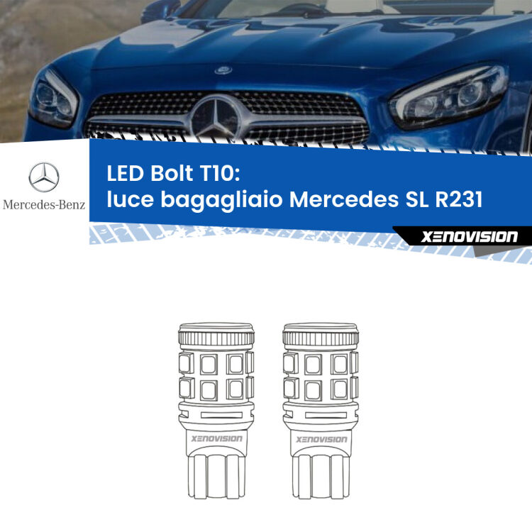 0 Luce Bagagliaio LED Mercedes SL R231 2012 in poi: T10 Bolt <strong>Luce Bagagliaio LED per Mercedes SL</strong> R231 2012 in poi. Coppia lampade <strong>T10</strong> modello Bolt canbus.