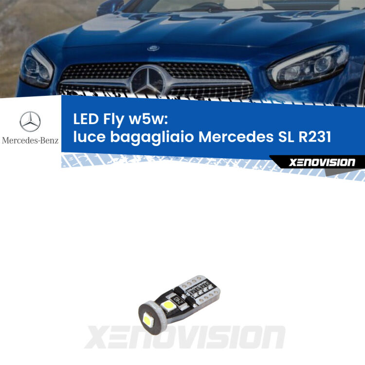 <strong>luce bagagliaio LED per Mercedes SL</strong> R231 2012 in poi. Coppia lampadine <strong>w5w</strong> Canbus compatte modello Fly Xenovision.