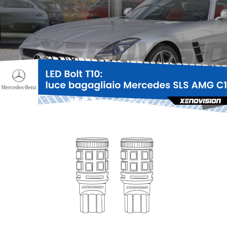 0 Luce Bagagliaio LED Mercedes SLS AMG C197 2010 in poi: T10 Bolt <strong>Luce Bagagliaio LED per Mercedes SLS AMG</strong> C197 2010 in poi. Coppia lampade <strong>T10</strong> modello Bolt canbus.