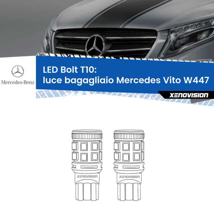 0 Luce Bagagliaio LED Mercedes Vito W447 2014 in poi: T10 Bolt <strong>Luce Bagagliaio LED per Mercedes Vito</strong> W447 2014 in poi. Coppia lampade <strong>T10</strong> modello Bolt canbus.