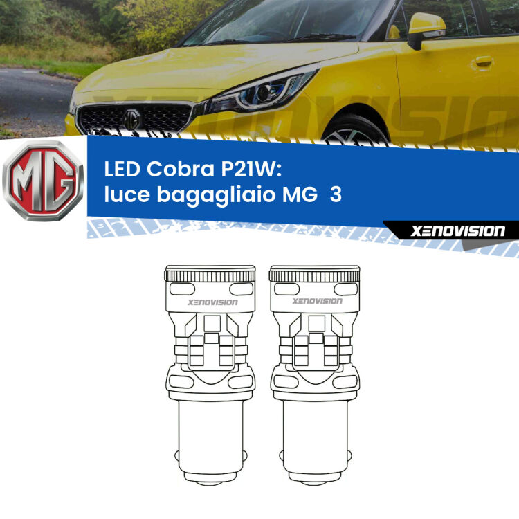 0 Luce Bagagliaio LED MG  3  2011 in poi: P21W Cobra <strong>Luce Bagagliaio LED no-spie per MG  3</strong>  2011 in poi. Coppia lampade <strong>P21W</strong> modello Cobra super-canbus, raffreddate a ventola.