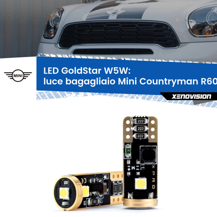0 Luce Bagagliaio LED Mini Countryman R60 2010 - 2016: T10 GoldStar <strong>Luce Bagagliaio LED Mini Countryman</strong> R60 2010 - 2016: ottima luminosità a 360 gradi. Si inseriscono ovunque. Canbus, Top Quality.