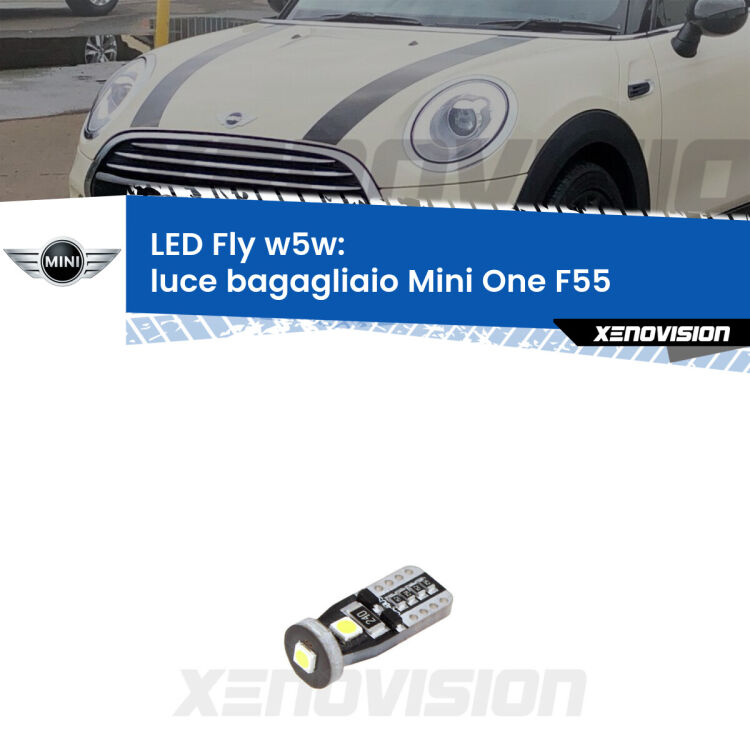 <strong>luce bagagliaio LED per Mini One</strong> F55 2013 - 2017. Coppia lampadine <strong>w5w</strong> Canbus compatte modello Fly Xenovision.