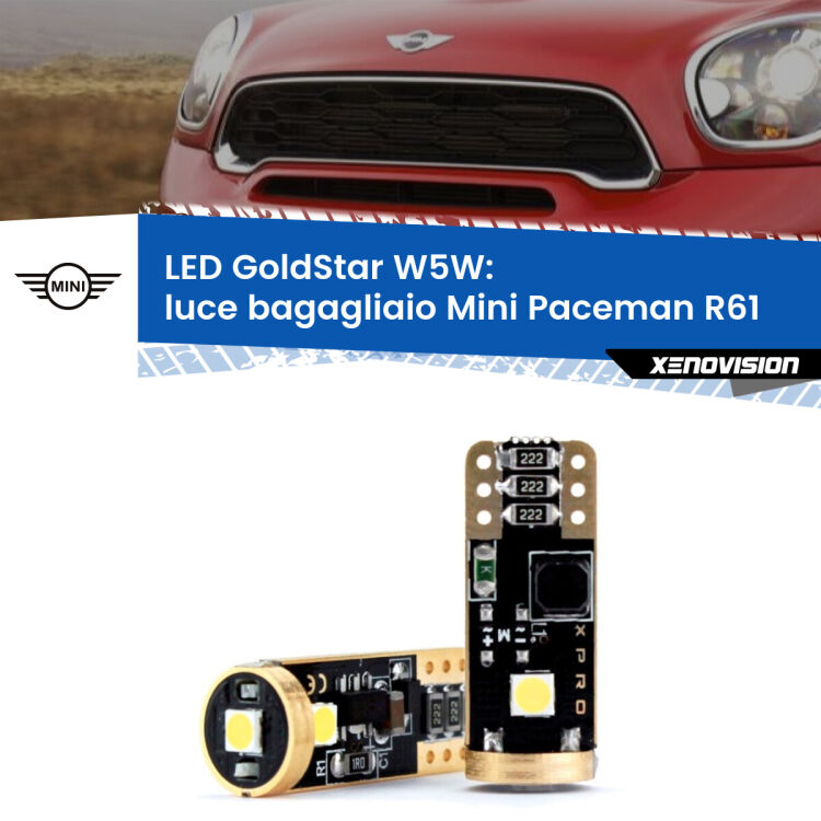 0 Luce Bagagliaio LED Mini Paceman R61 2012 - 2016: T10 GoldStar <strong>Luce Bagagliaio LED Mini Paceman</strong> R61 2012 - 2016: ottima luminosità a 360 gradi. Si inseriscono ovunque. Canbus, Top Quality.