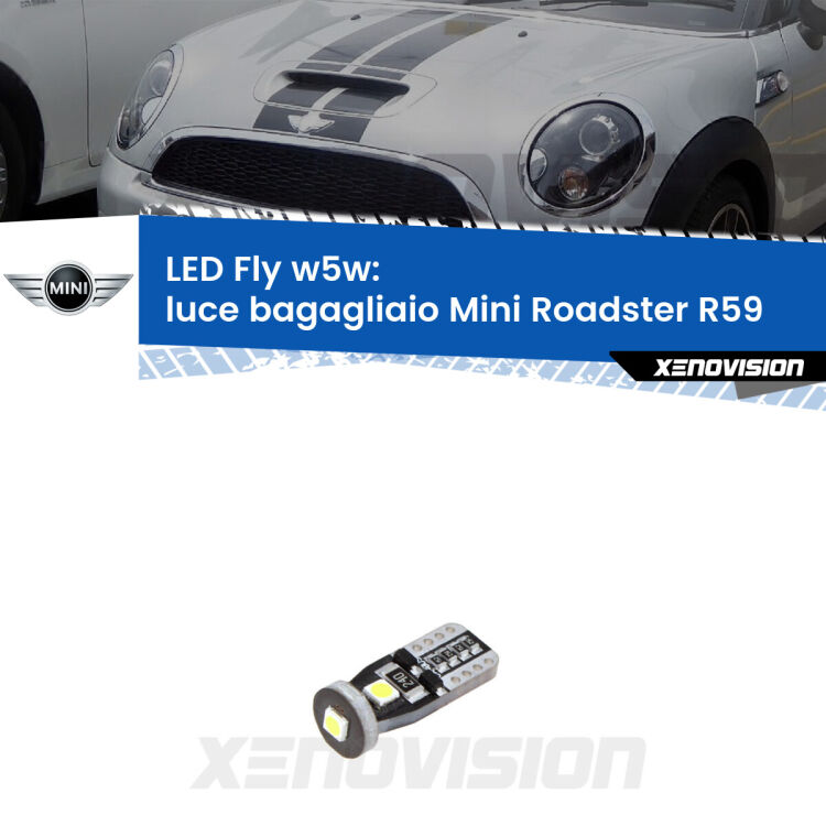 <strong>luce bagagliaio LED per Mini Roadster</strong> R59 2012 - 2015. Coppia lampadine <strong>w5w</strong> Canbus compatte modello Fly Xenovision.