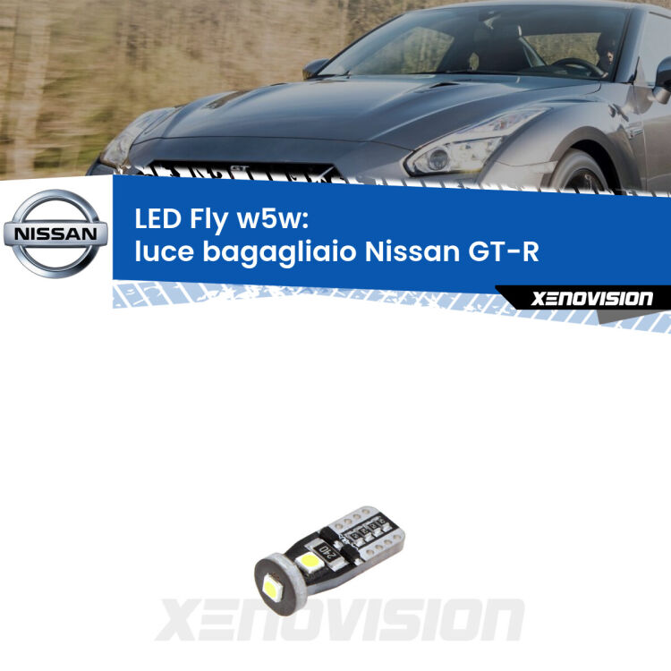 <strong>luce bagagliaio LED per Nissan GT-R</strong>  2007 in poi. Coppia lampadine <strong>w5w</strong> Canbus compatte modello Fly Xenovision.