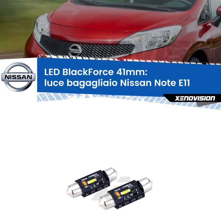 <strong>LED luce bagagliaio 41mm per Nissan Note</strong> E11 2006 - 2013. Coppia lampadine <strong>C5W</strong>modello BlackForce Xenovision.
