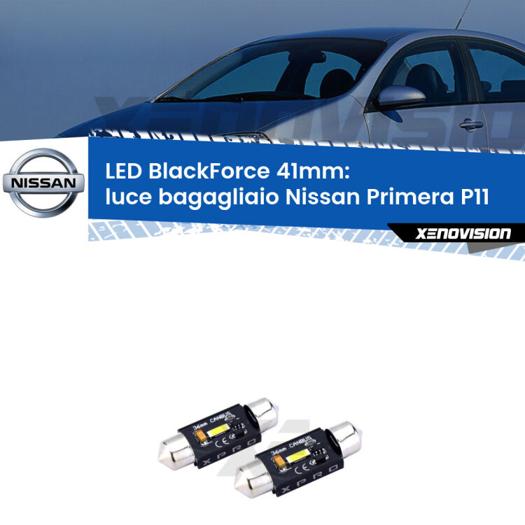 <strong>LED luce bagagliaio 41mm per Nissan Primera</strong> P11 1996 - 2001. Coppia lampadine <strong>C5W</strong>modello BlackForce Xenovision.