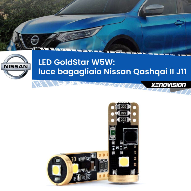 0 Luce Bagagliaio LED Nissan Qashqai II J11 2014 in poi: T10 GoldStar <strong>Luce Bagagliaio LED Nissan Qashqai II</strong> J11 2014 in poi: ottima luminosità a 360 gradi. Si inseriscono ovunque. Canbus, Top Quality.