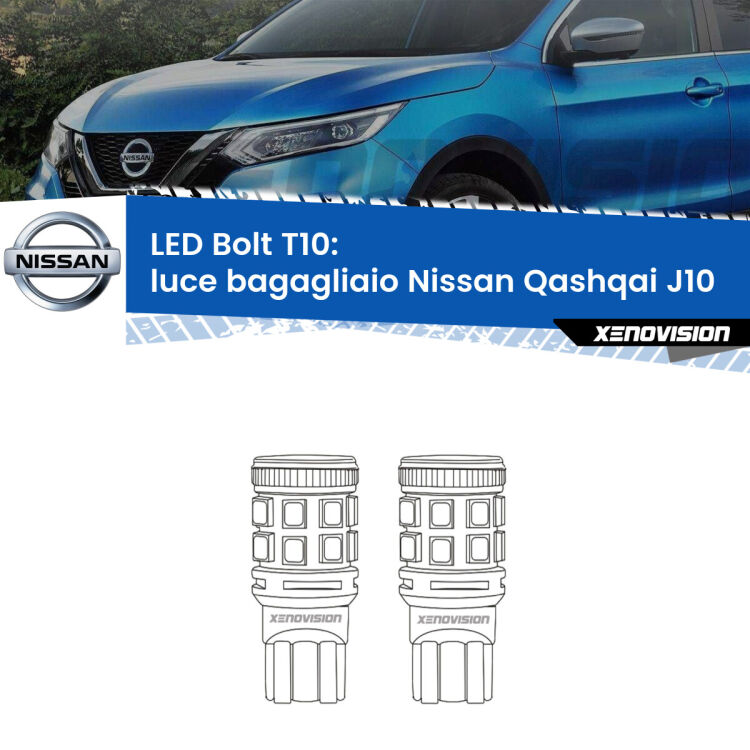 0 Luce Bagagliaio LED Nissan Qashqai J10 2007 - 2013: T10 Bolt <strong>Luce Bagagliaio LED per Nissan Qashqai</strong> J10 2007 - 2013. Coppia lampade <strong>T10</strong> modello Bolt canbus.