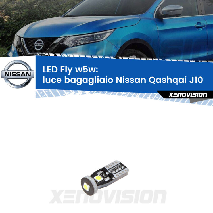 <strong>luce bagagliaio LED per Nissan Qashqai</strong> J10 2007 - 2013. Coppia lampadine <strong>w5w</strong> Canbus compatte modello Fly Xenovision.