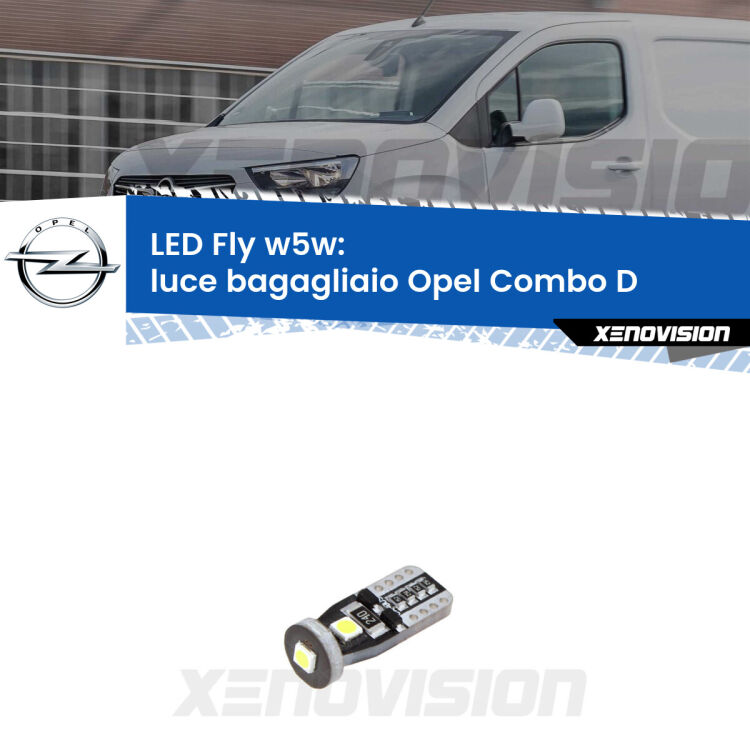 <strong>luce bagagliaio LED per Opel Combo D</strong>  2012 - 2018. Coppia lampadine <strong>w5w</strong> Canbus compatte modello Fly Xenovision.
