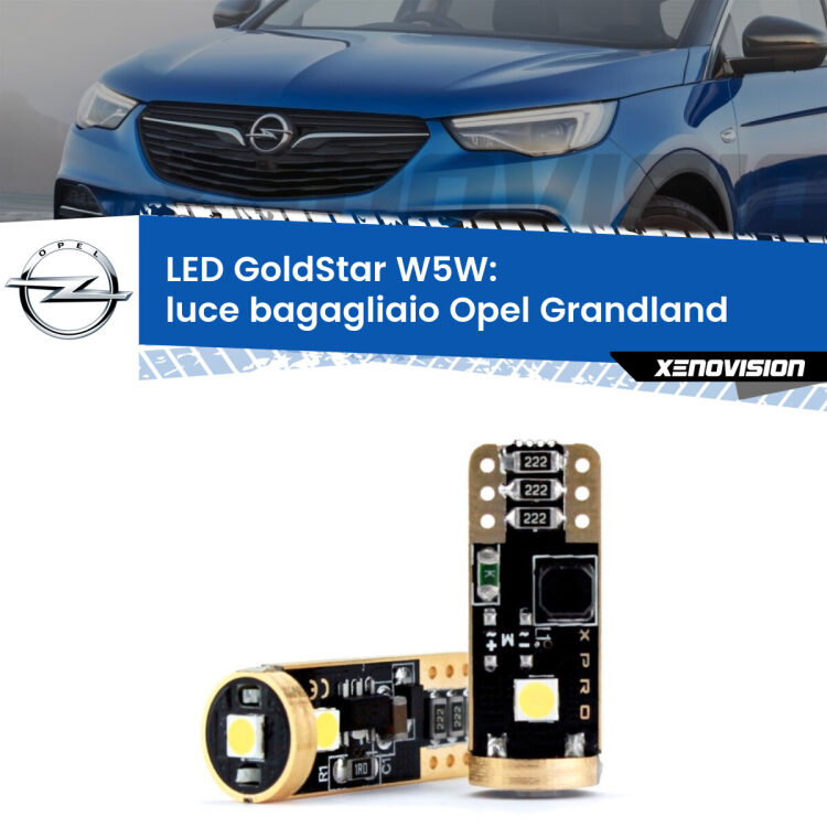 0 Luce Bagagliaio LED Opel Grandland  2017 in poi: T10 GoldStar <strong>Luce Bagagliaio LED Opel Grandland</strong>  2017 in poi: ottima luminosità a 360 gradi. Si inseriscono ovunque. Canbus, Top Quality.