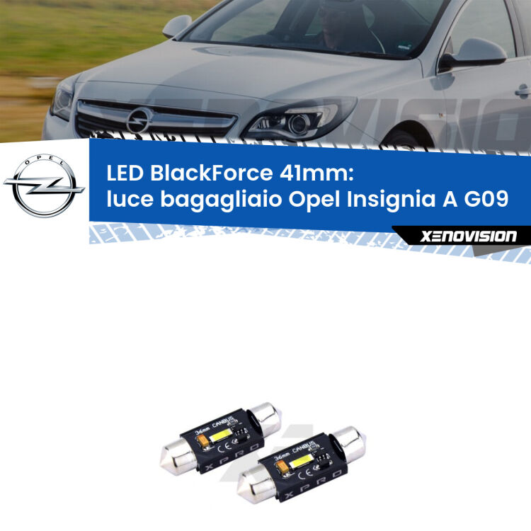 <strong>LED luce bagagliaio 41mm per Opel Insignia A</strong> G09 2008 - 2013. Coppia lampadine <strong>C5W</strong>modello BlackForce Xenovision.