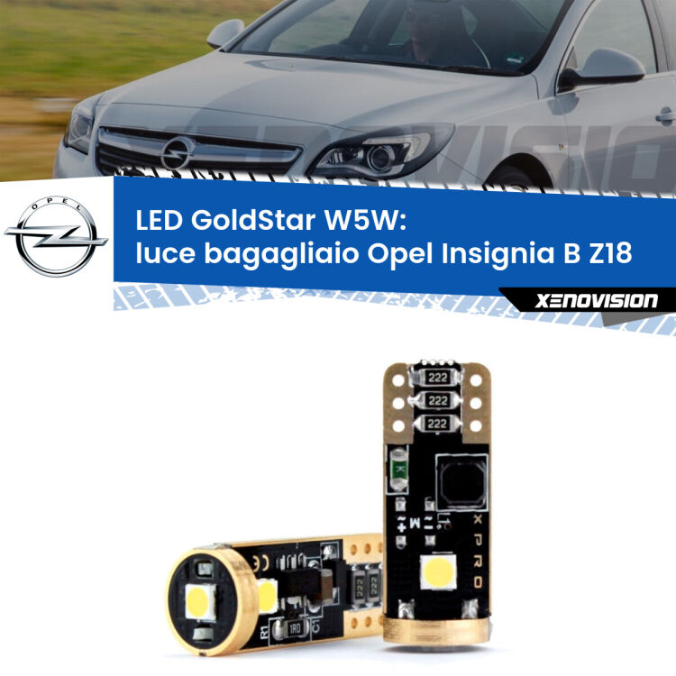 0 Luce Bagagliaio LED Opel Insignia B Z18 2017 in poi: T10 GoldStar <strong>Luce Bagagliaio LED Opel Insignia B</strong> Z18 2017 in poi: ottima luminosità a 360 gradi. Si inseriscono ovunque. Canbus, Top Quality.
