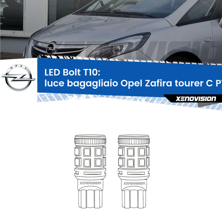 0 Luce Bagagliaio LED Opel Zafira C Tourer  2011 - 2019: T10 Bolt <strong>Luce Bagagliaio LED per Opel Zafira C Tourer</strong>  2011 - 2019. Coppia lampade <strong>T10</strong> modello Bolt canbus.