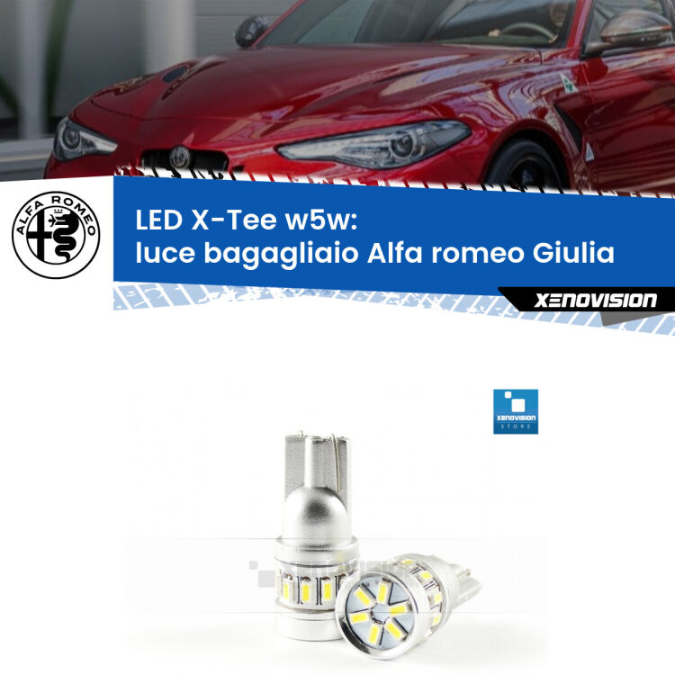 <strong>LED luce bagagliaio per Alfa romeo Giulia</strong>  2015 in poi. Lampade <strong>W5W</strong> modello X-Tee Xenovision top di gamma.