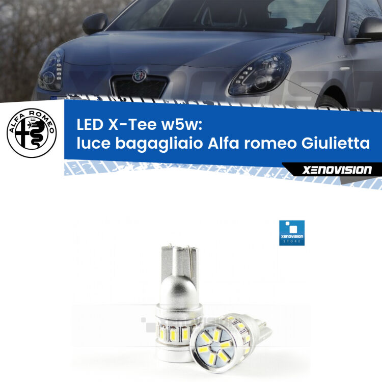 <strong>LED luce bagagliaio per Alfa romeo Giulietta</strong>  2010 in poi. Lampade <strong>W5W</strong> modello X-Tee Xenovision top di gamma.