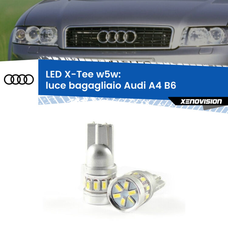 0 Luce Bagagliaio LED per Audi A4 B6 2000 - 2004: W5W X-Tee <strong>LED luce bagagliaio per Audi A4</strong> B6 2000 - 2004. Lampade <strong>W5W</strong> modello X-Tee Xenovision top di gamma.