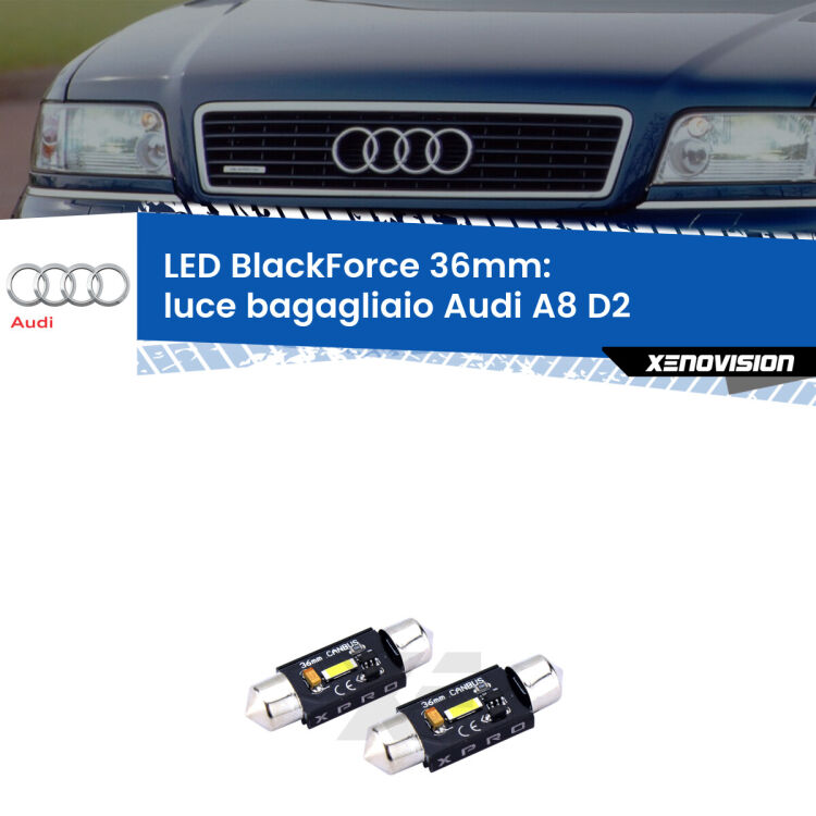 <strong>LED luce bagagliaio 36mm per Audi A8</strong> D2 1994 - 2002. Coppia lampadine <strong>C5W</strong>modello BlackForce Xenovision.