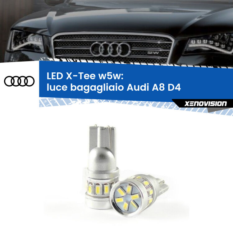 0 Luce Bagagliaio LED per Audi A8 D4 2009 - 2018: W5W X-Tee <strong>LED luce bagagliaio per Audi A8</strong> D4 2009 - 2018. Lampade <strong>W5W</strong> modello X-Tee Xenovision top di gamma.
