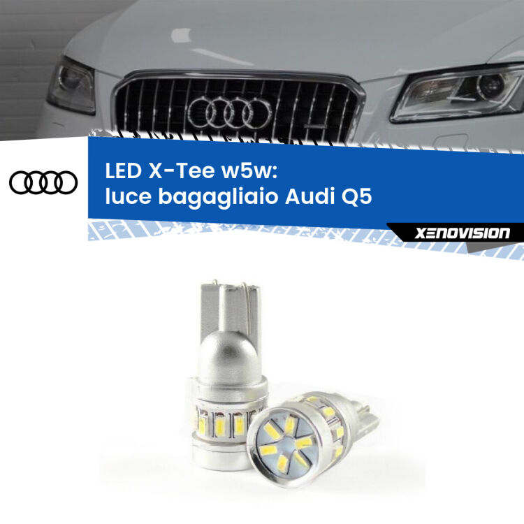 0 Luce Bagagliaio LED per Audi Q5 2008 - 2017: W5W X-Tee <strong>LED luce bagagliaio per Audi Q5</strong> 2008 - 2017. Lampade <strong>W5W</strong> modello X-Tee Xenovision top di gamma.