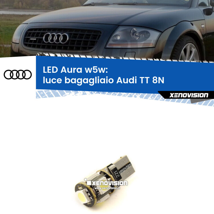 0 Luce Bagagliaio LED per Audi TT 8N 1998 - 2006: Aura w5w <strong>LED luce bagagliaio w5w per Audi TT</strong> 8N 1998 - 2006. Una lampadina <strong>w5w</strong> canbus luce bianca 6000k modello Aura Xenovision.