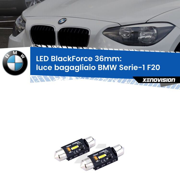 <strong>LED luce bagagliaio 36mm per BMW Serie-1</strong> F20 2010 - 2019. Coppia lampadine <strong>C5W</strong>modello BlackForce Xenovision.