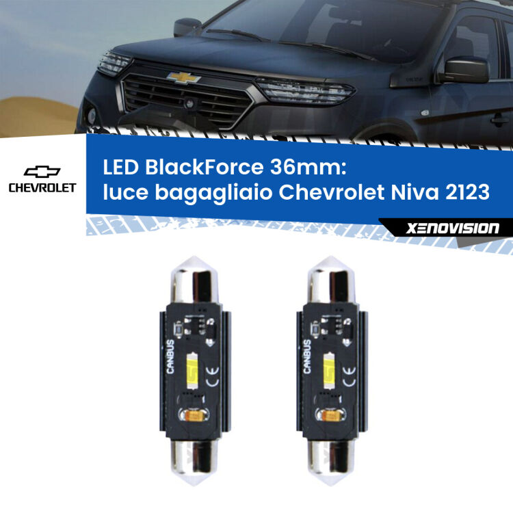 0 Luce Bagagliaio LED per Chevrolet Niva 2123 2002 - 2009: C5W BlackForce 36mm (Coppia) <strong>Luce Bagagliaio LED per Chevrolet Niva</strong> 2123 2002 - 2009. Coppia lampade <strong>C5W</strong> 36mm modello BlackForce canbus.
