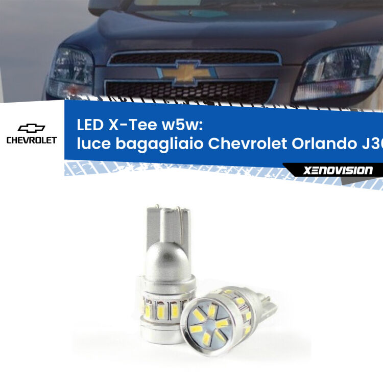0 Luce Bagagliaio LED per Chevrolet Orlando J309 2011 - 2019: W5W X-Tee <strong>LED luce bagagliaio per Chevrolet Orlando</strong> J309 2011 - 2019. Lampade <strong>W5W</strong> modello X-Tee Xenovision top di gamma.