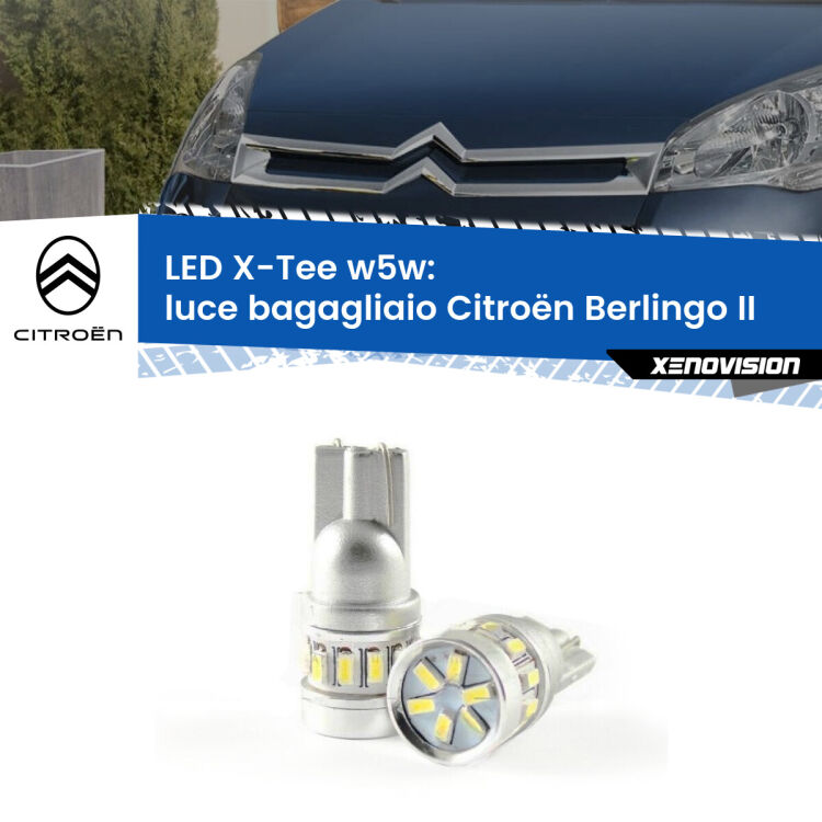 0 Luce Bagagliaio LED per Citroën Berlingo II 2008 - 2017: W5W X-Tee <strong>LED luce bagagliaio per Citroën Berlingo</strong> II 2008 - 2017. Lampade <strong>W5W</strong> modello X-Tee Xenovision top di gamma.