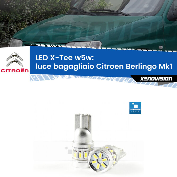 <strong>LED luce bagagliaio per Citroen Berlingo</strong> Mk1 1996 - 2007. Lampade <strong>W5W</strong> modello X-Tee Xenovision top di gamma.