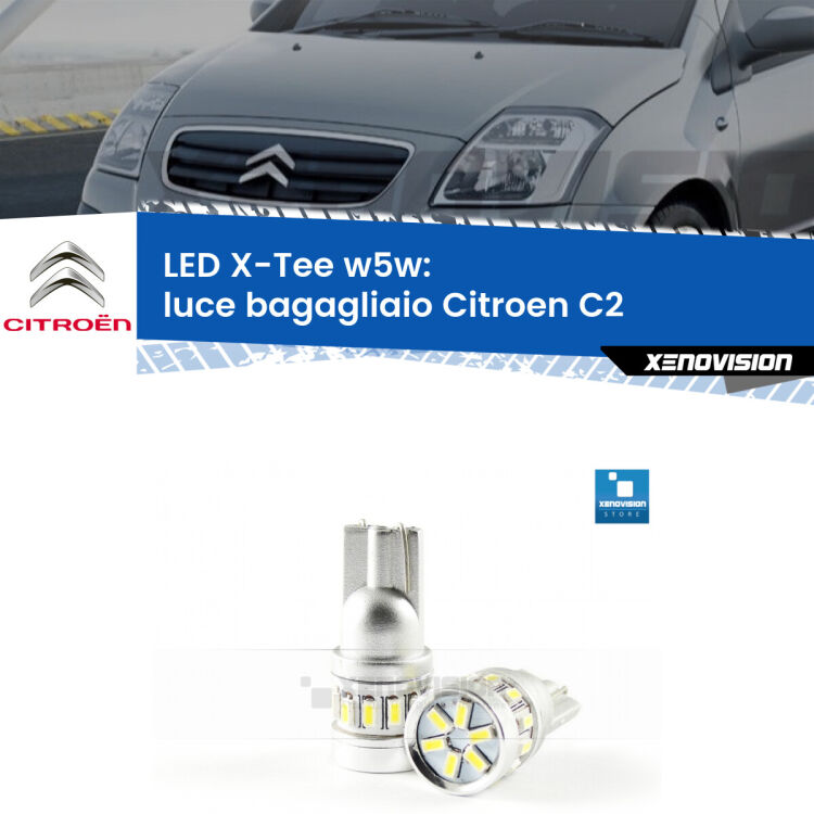 <strong>LED luce bagagliaio per Citroen C2</strong>  2003 - 2009. Lampade <strong>W5W</strong> modello X-Tee Xenovision top di gamma.