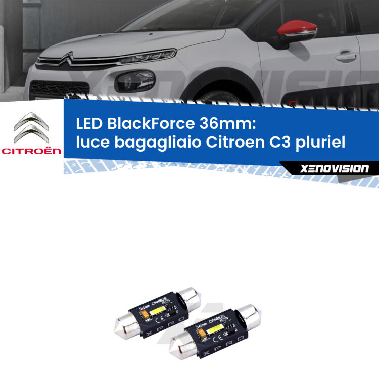 <strong>LED luce bagagliaio 36mm per Citroen C3 pluriel</strong>  2003 - 2010. Coppia lampadine <strong>C5W</strong>modello BlackForce Xenovision.