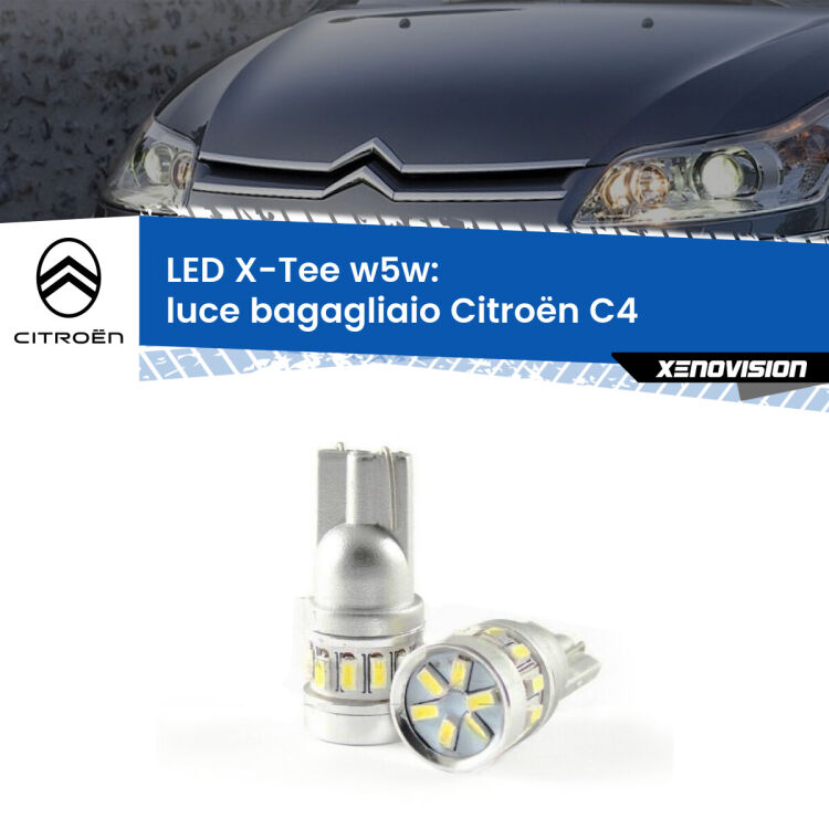 0 Luce Bagagliaio LED per Citroën C4 2004 - 2011: W5W X-Tee <strong>LED luce bagagliaio per Citroën C4</strong> 2004 - 2011. Lampade <strong>W5W</strong> modello X-Tee Xenovision top di gamma.