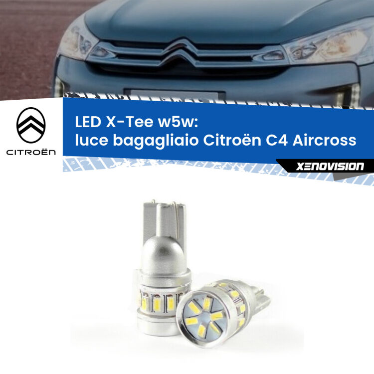 0 Luce Bagagliaio LED per Citroën C4 Aircross 2010 - 2018: W5W X-Tee <strong>LED luce bagagliaio per Citroën C4 Aircross</strong> 2010 - 2018. Lampade <strong>W5W</strong> modello X-Tee Xenovision top di gamma.