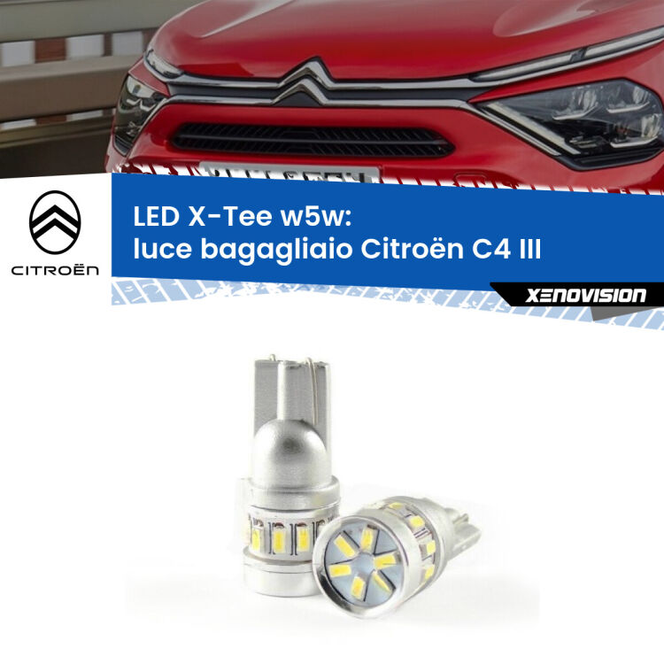 0 Luce Bagagliaio LED per Citroën C4 III 2020 in poi: W5W X-Tee <strong>LED luce bagagliaio per Citroën C4</strong> III 2020 in poi. Lampade <strong>W5W</strong> modello X-Tee Xenovision top di gamma.