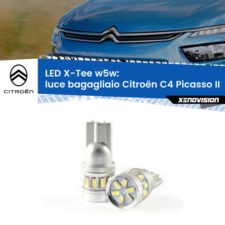 0 Luce Bagagliaio LED per Citroën C4 Picasso II 2013 in poi: W5W X-Tee <strong>LED luce bagagliaio per Citroën C4 Picasso</strong> II 2013 in poi. Lampade <strong>W5W</strong> modello X-Tee Xenovision top di gamma.