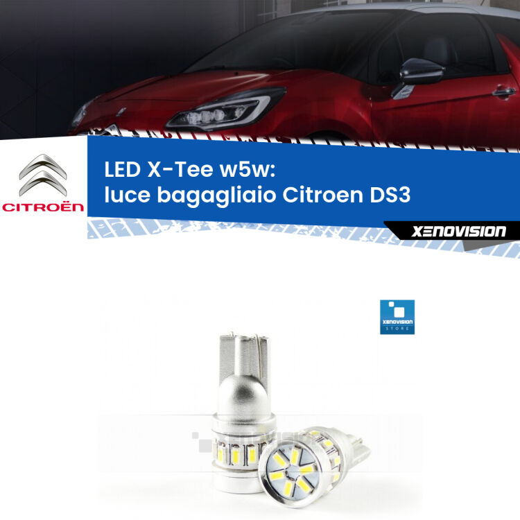<strong>LED luce bagagliaio per Citroen DS3</strong>  2009 - 2015. Lampade <strong>W5W</strong> modello X-Tee Xenovision top di gamma.