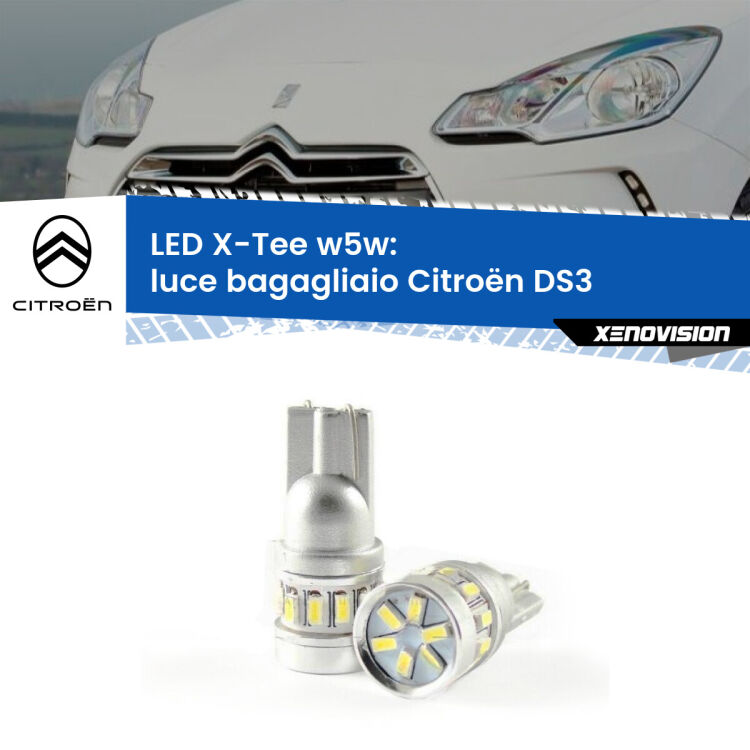 0 Luce Bagagliaio LED per Citroën DS3  2009 - 2015: W5W X-Tee <strong>LED luce bagagliaio per Citroën DS3</strong>  2009 - 2015. Lampade <strong>W5W</strong> modello X-Tee Xenovision top di gamma.