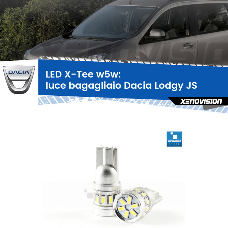<strong>LED luce bagagliaio per Dacia Lodgy</strong> JS 2012 in poi. Lampade <strong>W5W</strong> modello X-Tee Xenovision top di gamma.