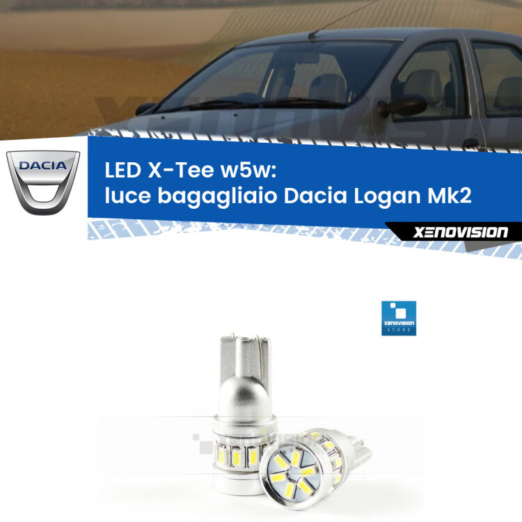 <strong>LED luce bagagliaio per Dacia Logan</strong> Mk2 2012 in poi. Lampade <strong>W5W</strong> modello X-Tee Xenovision top di gamma.