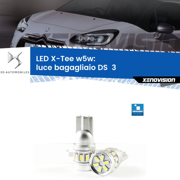 <strong>LED luce bagagliaio per DS  3</strong>  2015 in poi. Lampade <strong>W5W</strong> modello X-Tee Xenovision top di gamma.