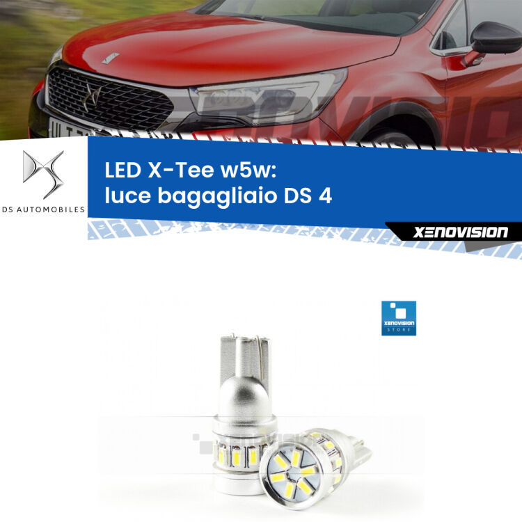 <strong>LED luce bagagliaio per DS 4</strong>  2015 in poi. Lampade <strong>W5W</strong> modello X-Tee Xenovision top di gamma.