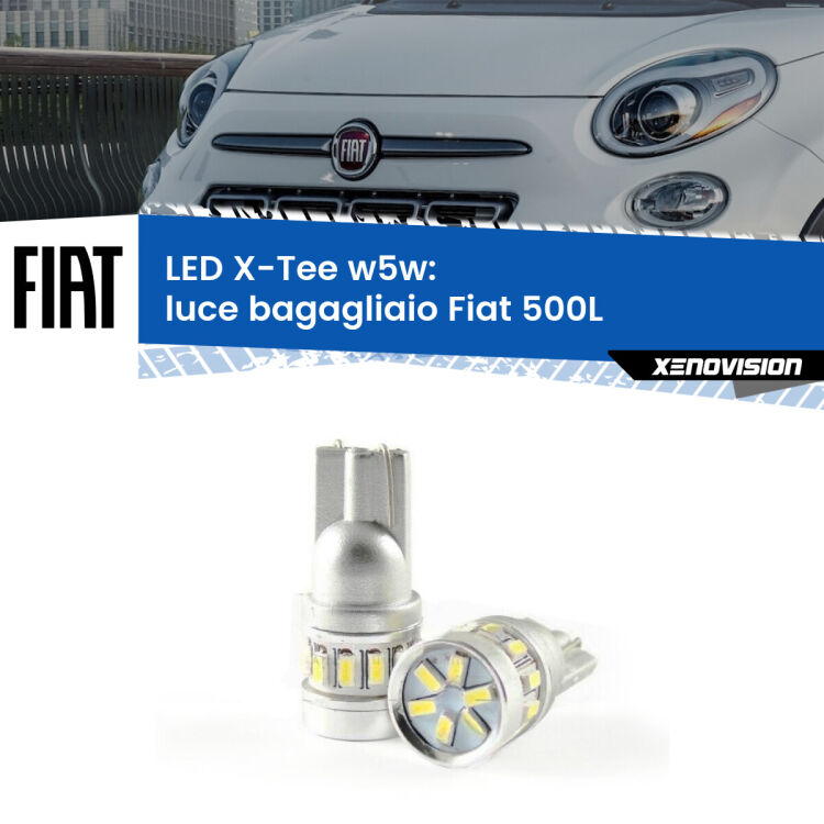 0 Luce Bagagliaio LED per Fiat 500L 2012 - 2018: W5W X-Tee <strong>LED luce bagagliaio per Fiat 500L</strong> 2012 - 2018. Lampade <strong>W5W</strong> modello X-Tee Xenovision top di gamma.