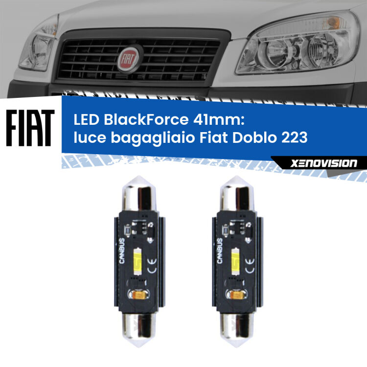 0 Luce Bagagliaio LED per Fiat Doblo 223 2000 - 2010: C5W BlackForce 41mm (Coppia) <strong>Luce Bagagliaio LED per Fiat Doblo</strong> 223 2000 - 2010. Coppia lampade <strong>C5W</strong> 41mm modello BlackForce canbus.