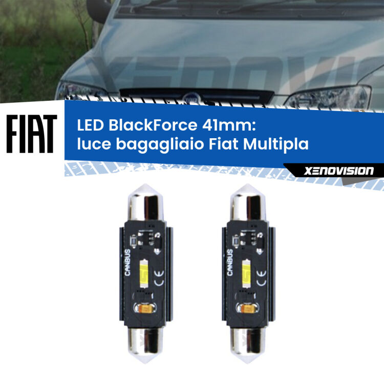 0 Luce Bagagliaio LED per Fiat Multipla 1999 - 2010: C5W BlackForce 41mm (Coppia) <strong>Luce Bagagliaio LED per Fiat Multipla</strong> 1999 - 2010. Coppia lampade <strong>C5W</strong> 41mm modello BlackForce canbus.