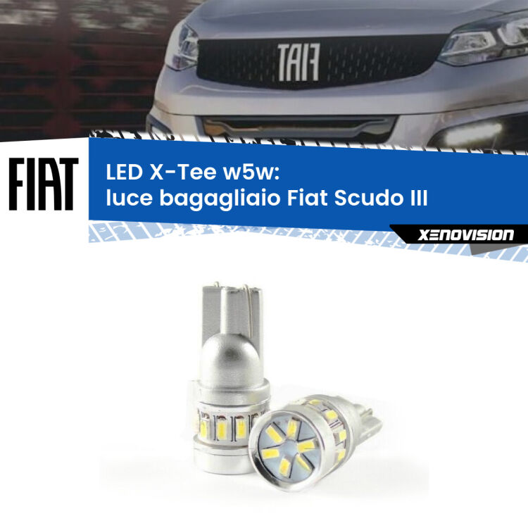0 Luce Bagagliaio LED per Fiat Scudo III 2022 in poi: W5W X-Tee <strong>LED luce bagagliaio per Fiat Scudo</strong> III 2022 in poi. Lampade <strong>W5W</strong> modello X-Tee Xenovision top di gamma.
